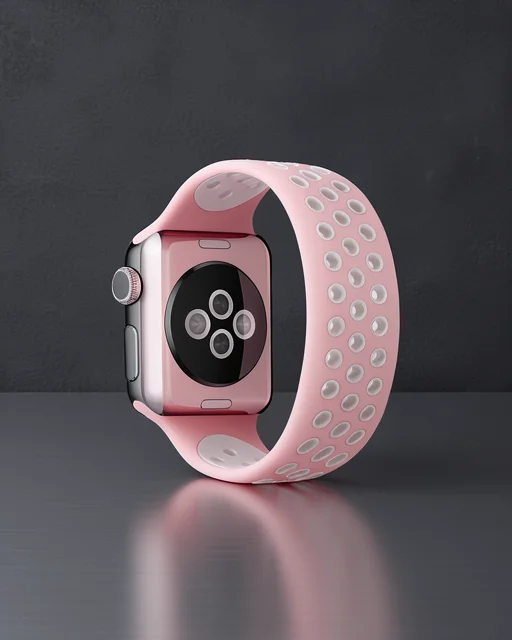 Apple Watch 42mm Ayarlı Delikli Silikon Kordon - Pembe-beyaz