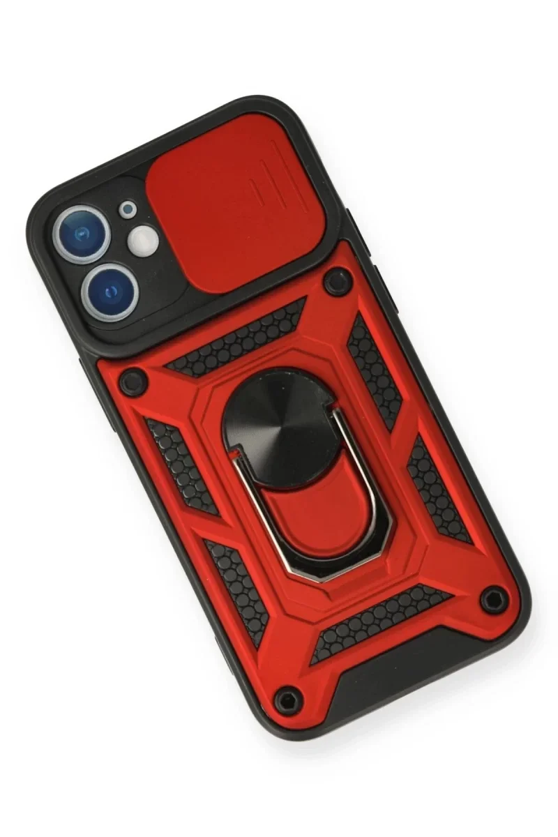 Apple iPhone 12 Kılıf Pars Lens Yüzüklü Silikon - Kırmızı görsel 3