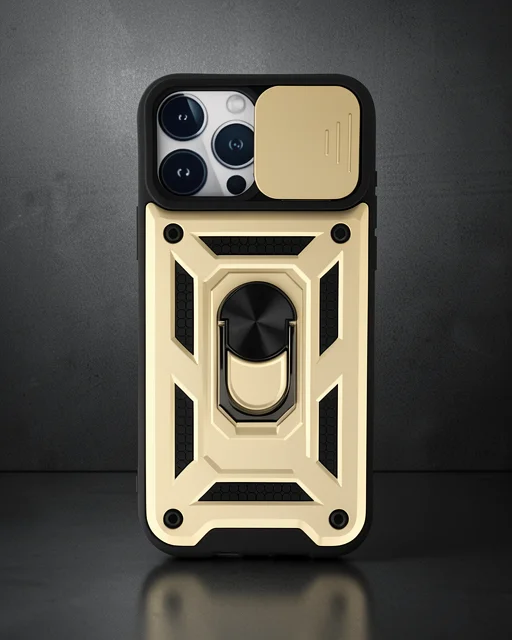 Apple İphone 15 Pro Max Kılıf Pars Lens Yüzüklü Silikon - Gold