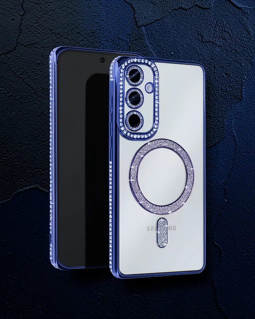 Samsung Galaxy S25 Kılıf Joke Simli Magneticsafe Kılıf - Mavi
