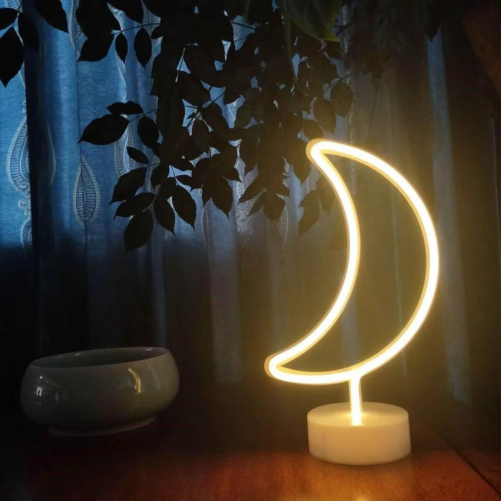 Dekoratif Pilli Ay Tasarımlı 3D Neon Led Masa Ve Gece Lambası görsel 2