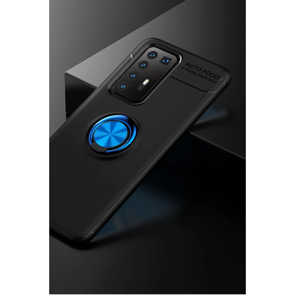 Huawei P40 Pro Kılıf Range Yüzüklü Silikon - Siyah-mavi görsel 3