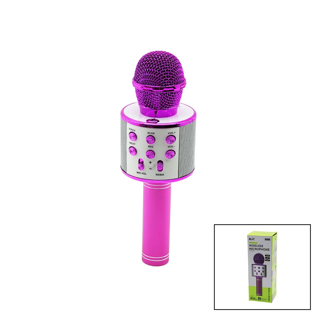 WİRELESS MİKROFON KARAOKE - HOPARLÖR USB ŞARJLI USB - TF - AUX RENKLİ KROM KAPLAMA PİL:800mAh - DC 5V BLS-25