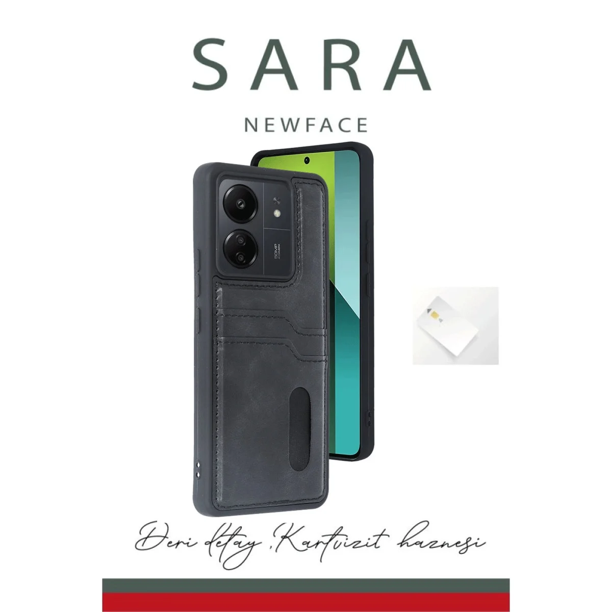 Xiao Red 13c Kılıf Sara Kartvizitli Deri Kılıf - Taba görsel 3