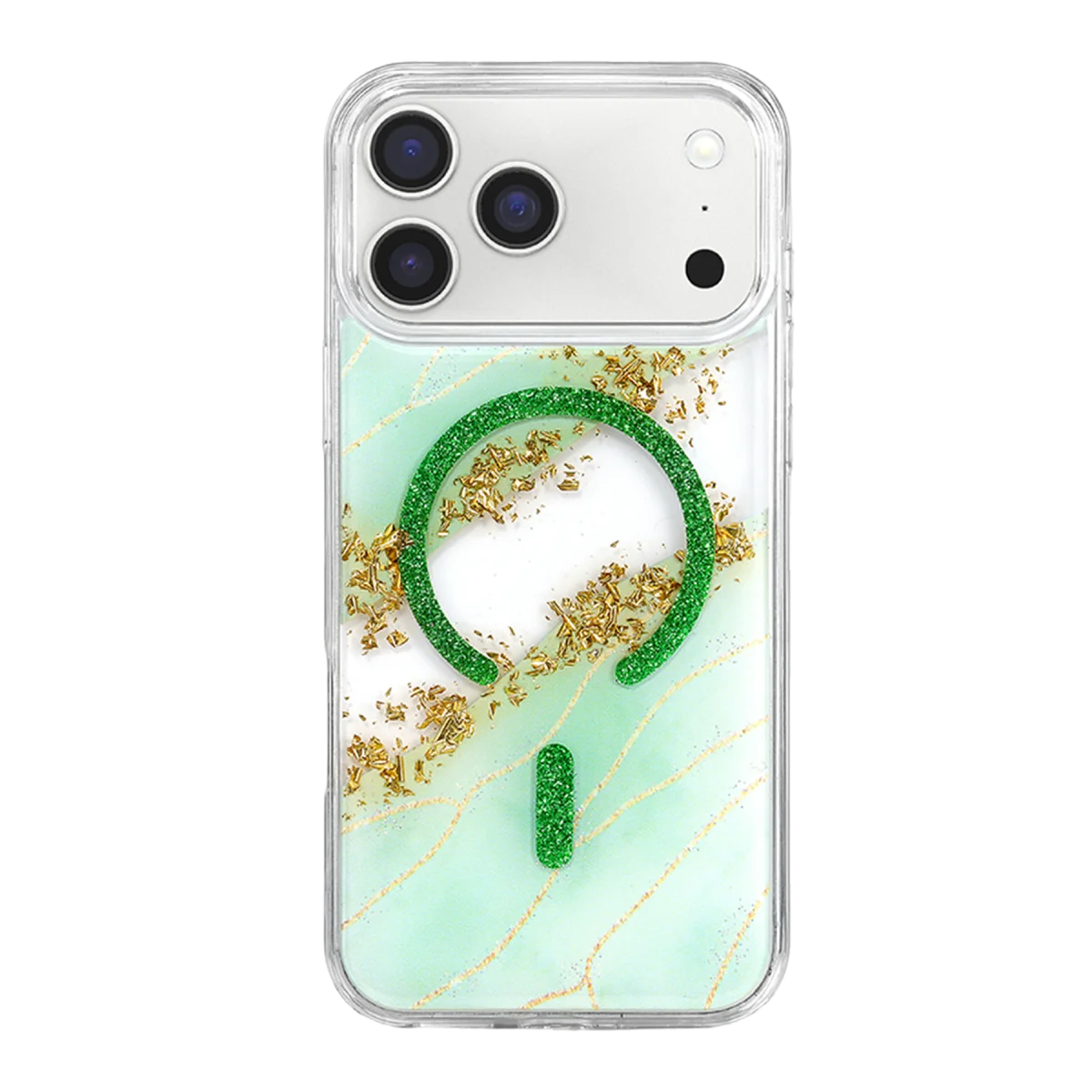 Onegif Apple iPhone 17 Pro Lotus Simli Magsafe Kapak - Yeşil görsel 3