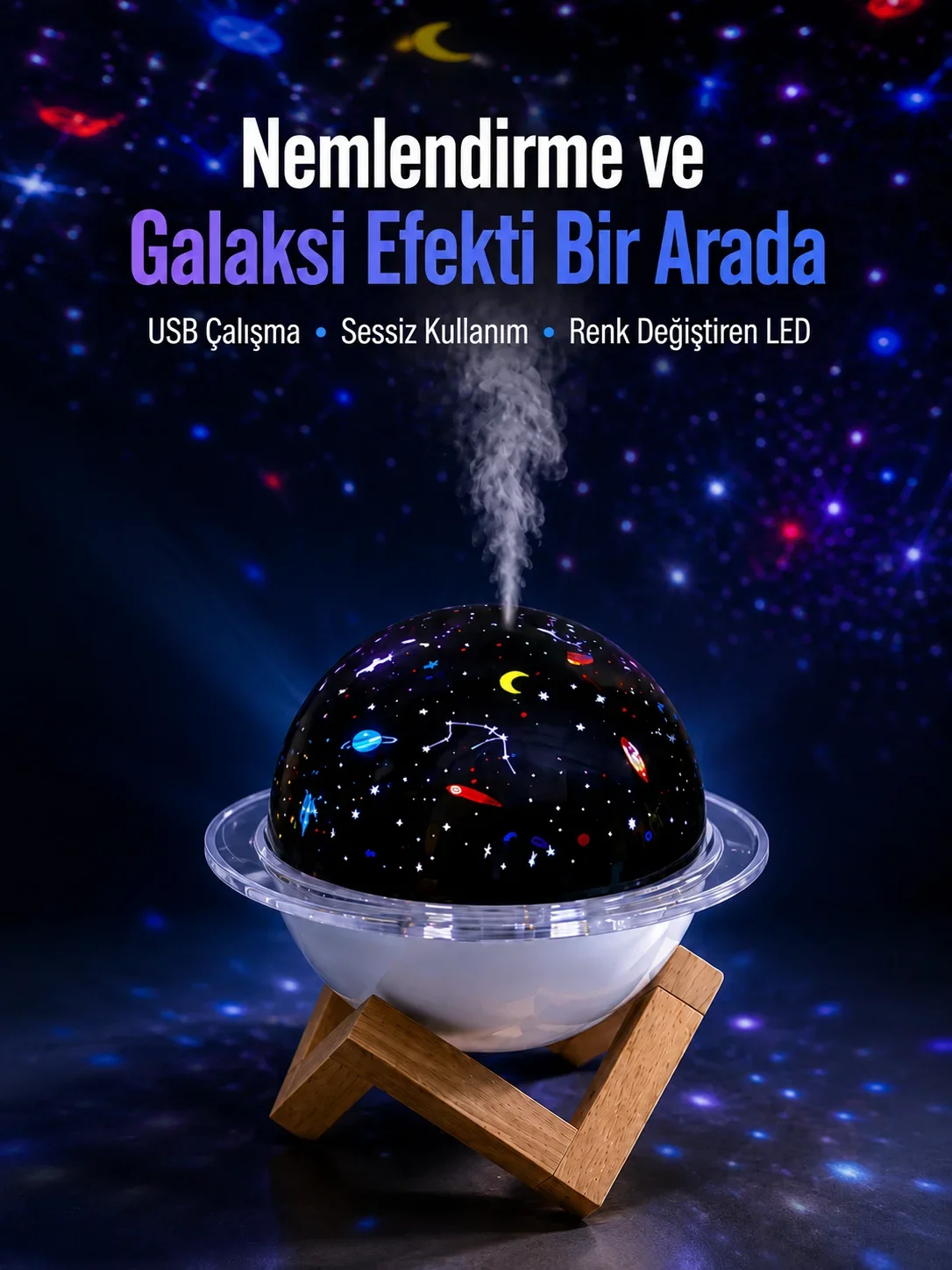 USB bağlantılı projektör ışıklı taşınabilir ni hava nemlendirici ve aroma difüzörü