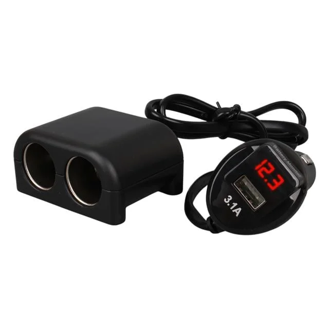 Olesson 1641 12-24V Tek USB Girişli 120W 80cm Kablolu Dijital Voltaj Ekranlı 2’li Araç Çakmak Çoklayıcı görsel 3