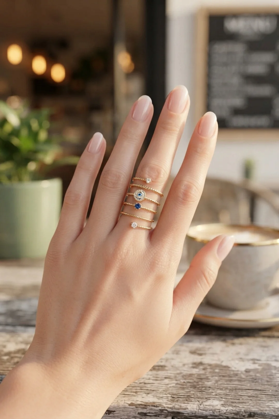 Pirinç Gold Renk Spiral Nazarlı Model Kadın Yüzük