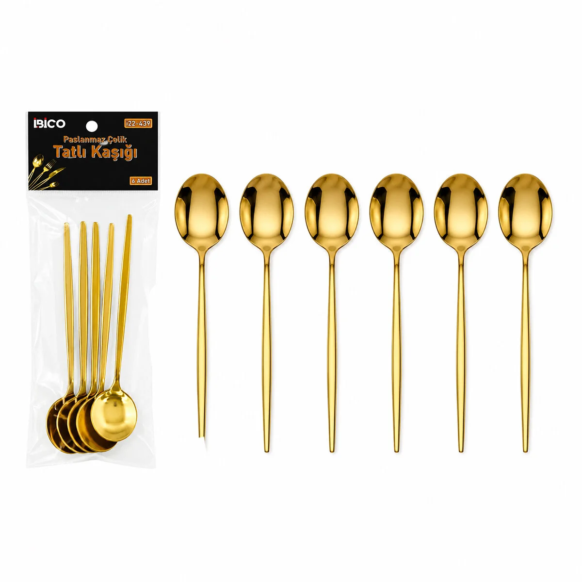 60 Parça Gold Tatlı Kaşık Seti 13CM - 1 Paket İçinde 6 Adet Vardır - 10 Paket Gönderilir
