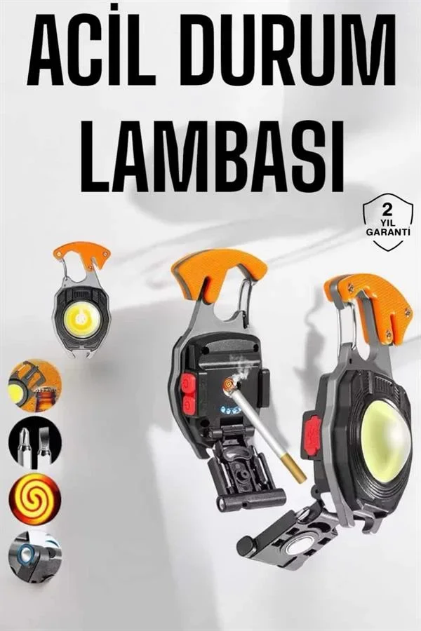 yeni nesil Kamp Feneri Çok Fonksiyonlu Fener Anahtarlık Usb Çakmaklı Cam Kırıcı Kemer Kesici Açacak görsel 2
