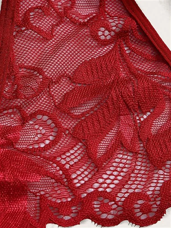 Bordo Dantel İşlemeli Göğüs Dekolteli Jartiyer Takımı görsel 3