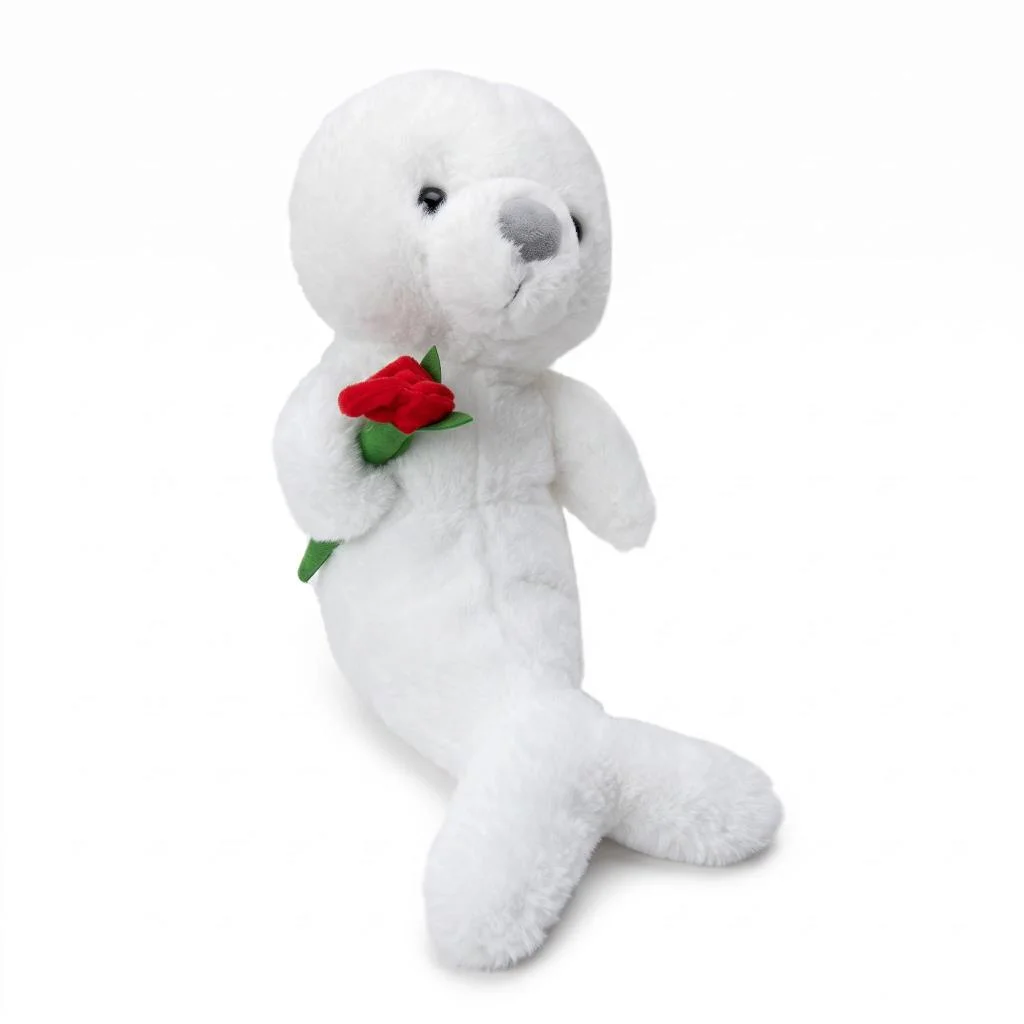 PL50252 40 Cm Fok Gül Tutan Peluş Fok Oyuncak görsel 3