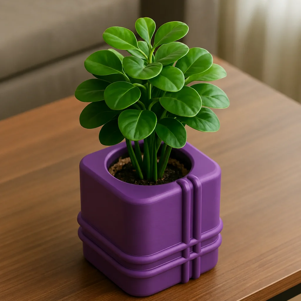 3D Baskı Square Planter - Izgara Desenli Küp Saksı-Mor görsel 3