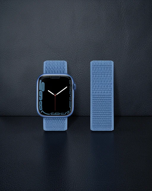 Apple Watch 42mm Hasırlı Cırtcırtlı Kordon - Mavi