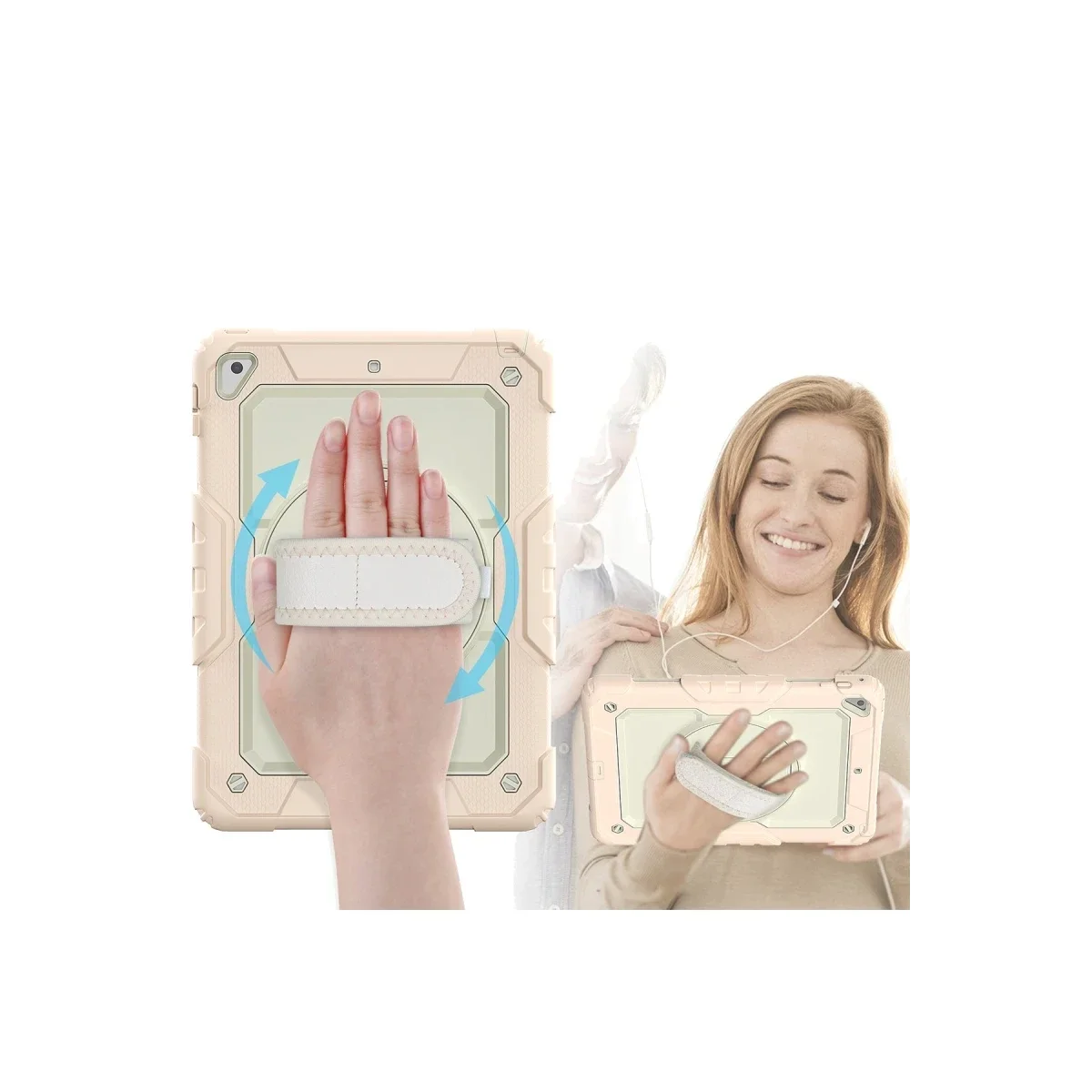 Apple iPad 5 Air 9.7 Kılıf Strap New Tablet Kapak - Pembe görsel 2