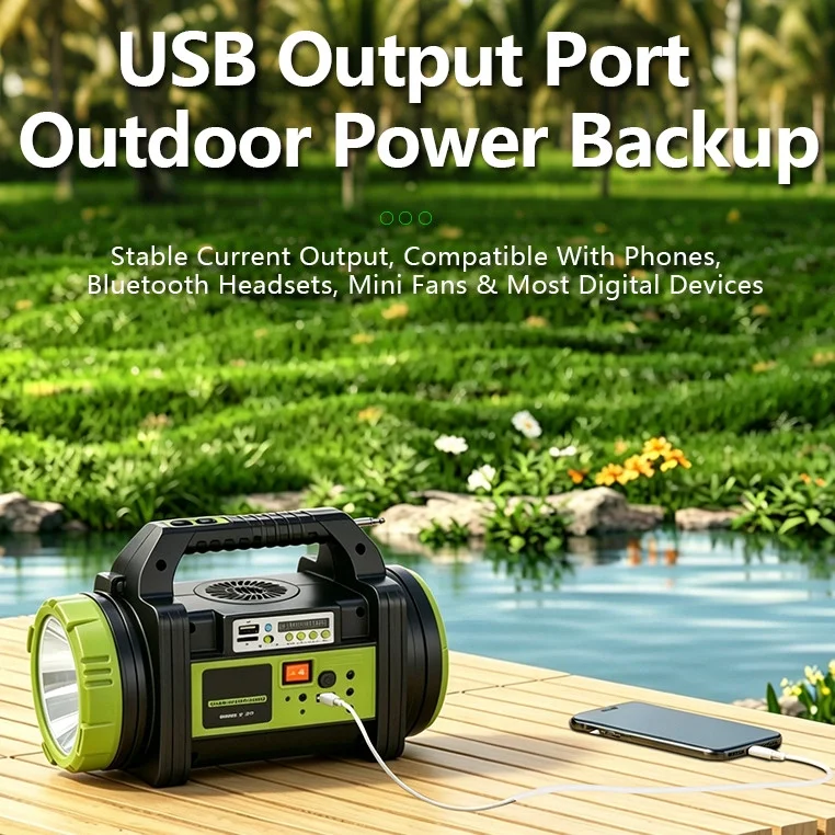 WS-5683 30W Şarjlı Solar Ev Aydınlatma Seti Radyo Fan Powerbank Spot Fener görsel 6