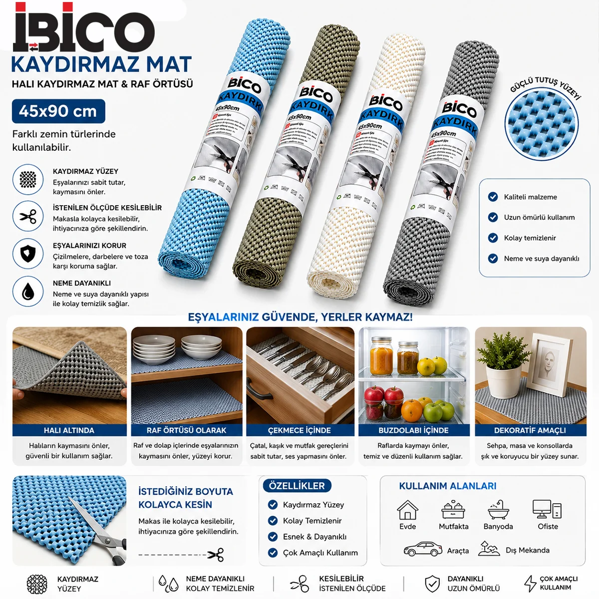 İbico İ13-001 ( 45X90CM) Halı Kaydırmaz Mat & Raf Örtüsü ( Mix Renkli) görsel 2