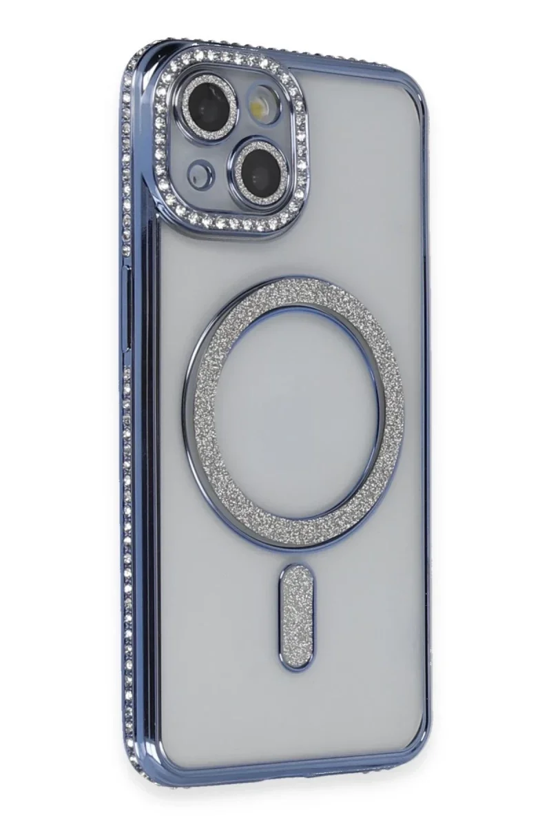 Apple iPhone 13 Kılıf Joke Simli Magneticsafe Kılıf - Mavi