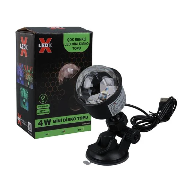 Ledx AL-KX-6889 Projeksiyon Atmosferli Usbli 4 Watt Şarjlı Sihirli Rgb Led Disko Topu görsel 4