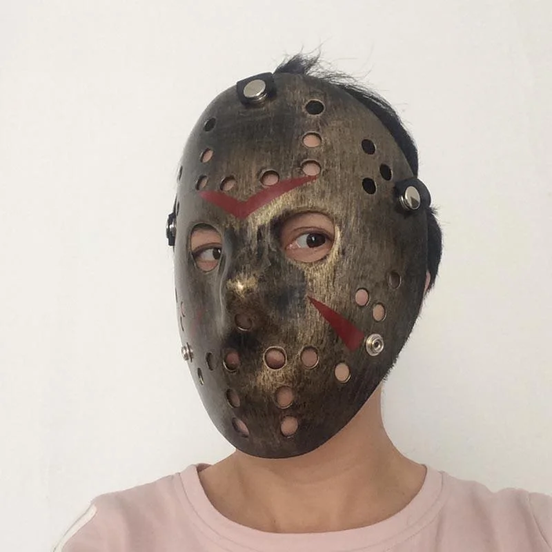 Bakır Renk Kırmızı Çizgili Tam Yüz Hokey Jason Maskesi Hannibal Maskesi görsel 3