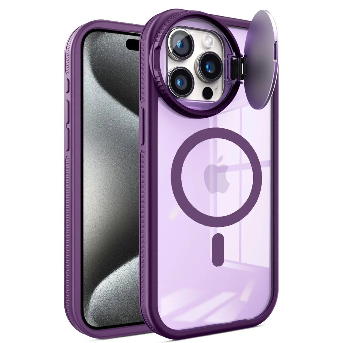 Apple İphone 15 Pro Kılıf Teleskop Lens Magsafe Silikon Kapak - Derin Mor görsel 2