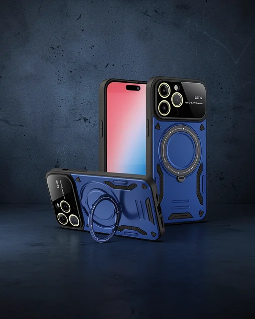Apple İphone 16 Pro Kılıf Joy Lens Standlı Kapak - Lacivert