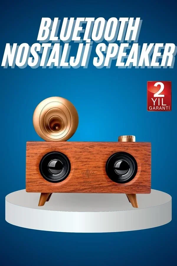 Bluetooth Nostalji Speaker Radyo Gramofon Ahşap Renk Vintage görsel 2