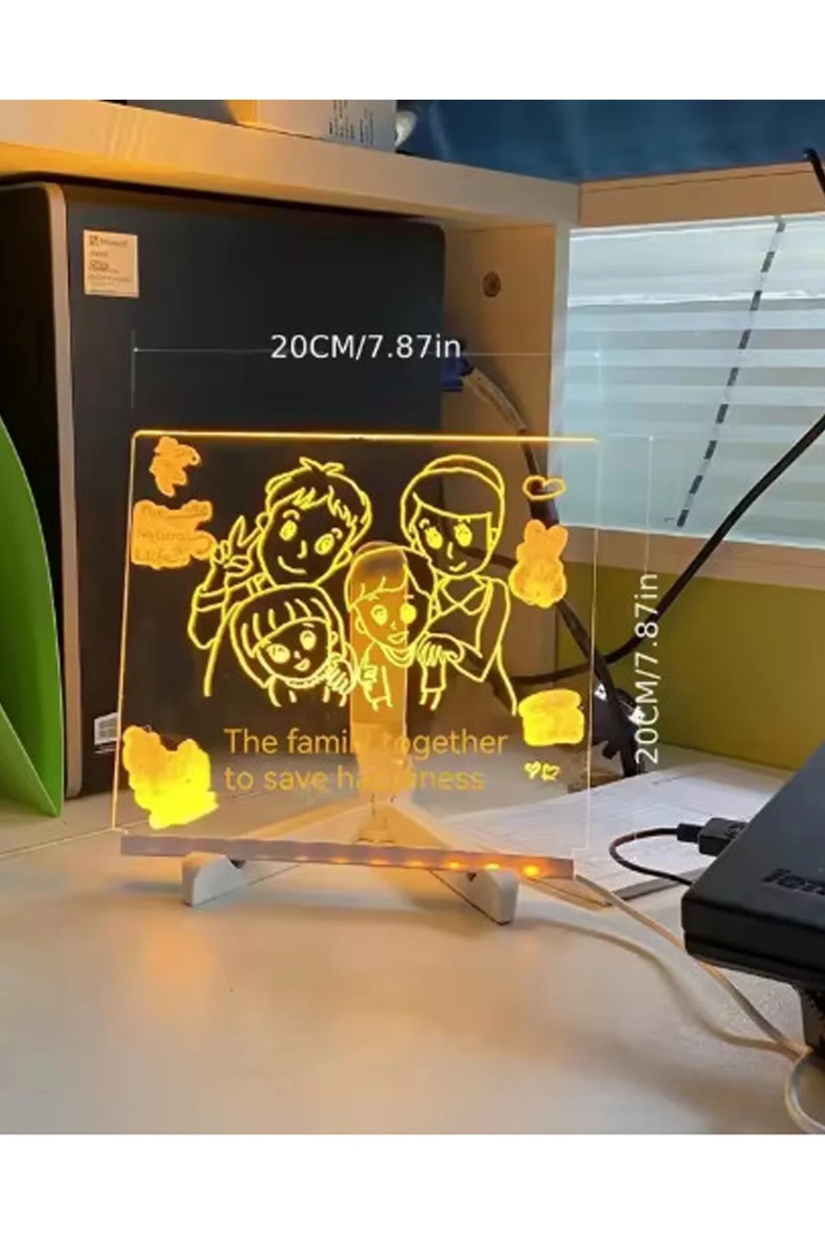 Neon Işıklı 7 Renk Işık Boyama Kalemli Led Resim Panosu Boyama Tahtası Kalemleri 20 X 20 görsel 2
