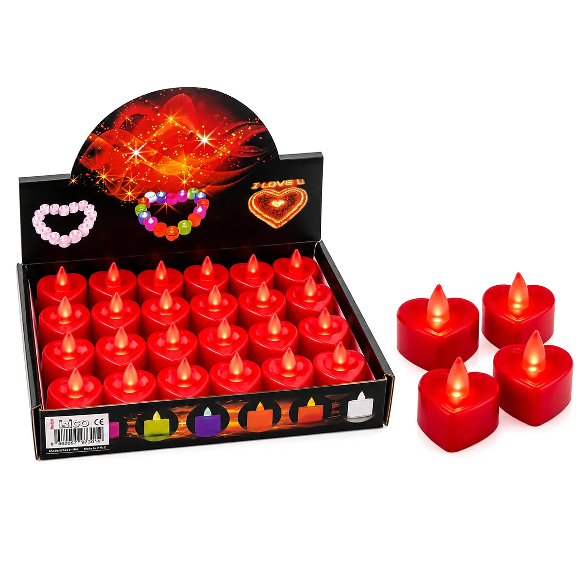 24 Adet Pilli Kapli - Kırmızı Renkli Led Mum Çap: 4CM Yükseklik: 3.7CM İ10-023