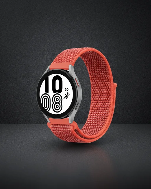 Samsung Galaxy Watch 4 Hasırlı Cırtcırtlı Kordon - Turuncu