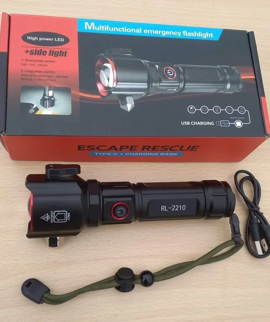 Şarjlı El Feneri Yüksek Güçlü LED Işık USB ile Şarj ESCAPE RESCUE görsel 4