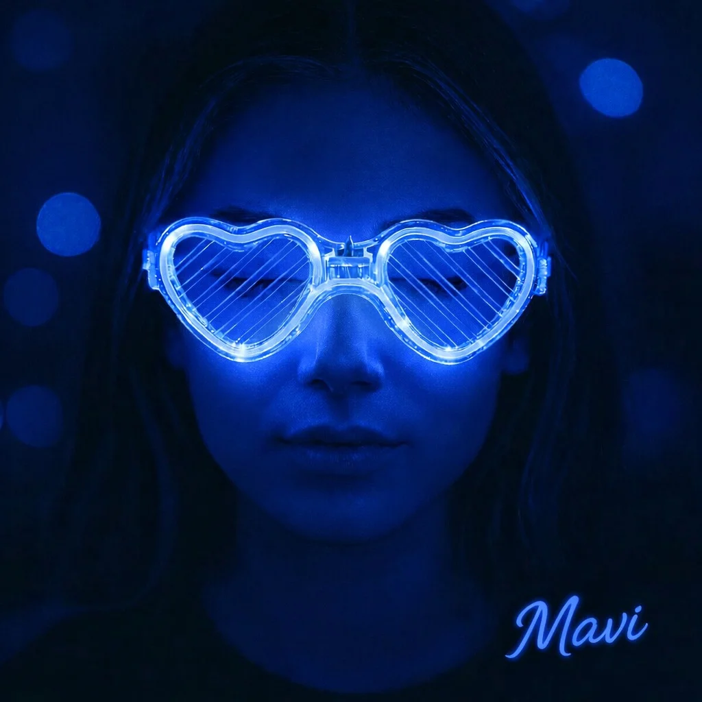 Mavi LED Işıklı Kalp Gözlük – 3 Modlu Parti & Glow Gözlüğü görsel 2