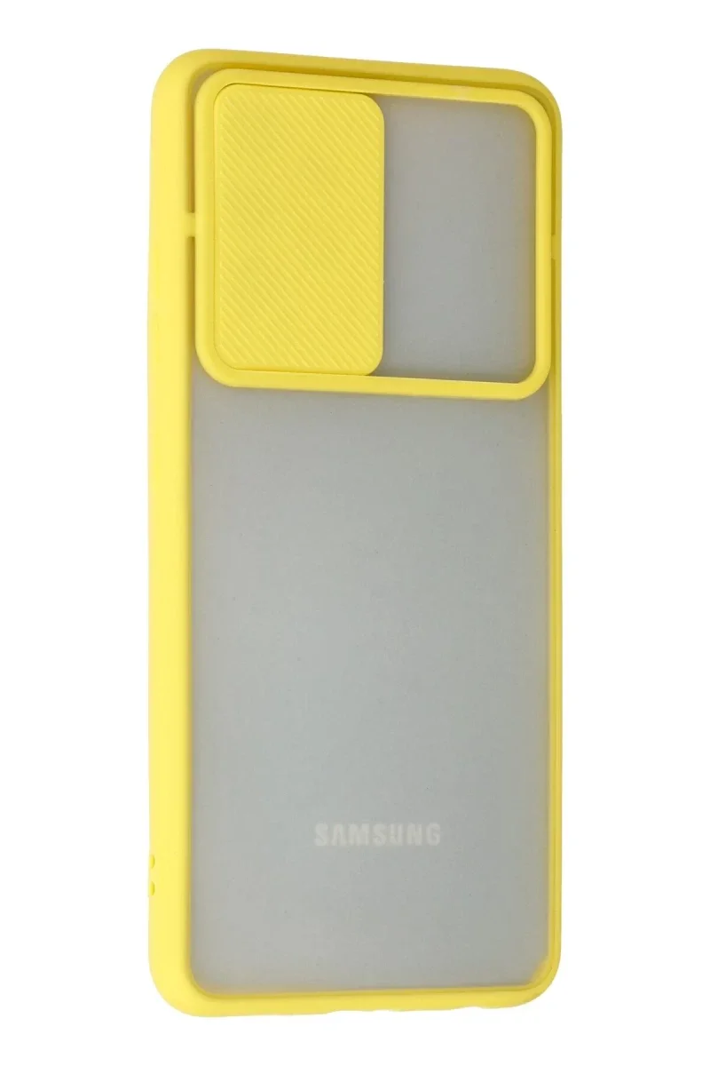 Samsung Galaxy A52 Kılıf Palm Buzlu Kamera Sürgülü Silikon - Sarı görsel 3