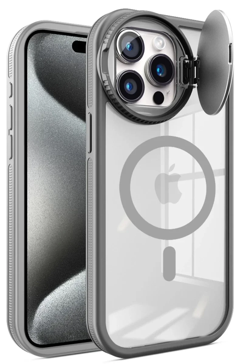 Apple iPhone 15 Pro Kılıf Teleskop Lens Magsafe Silikon Kapak - Titan Gri görsel 2