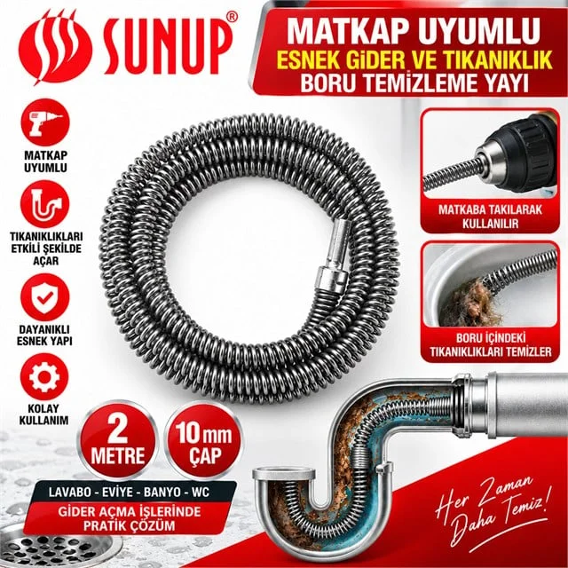 SN-38808 2 Metre 10 Mm Matkap Uyumlu Boru Temizleme Yayı görsel 3