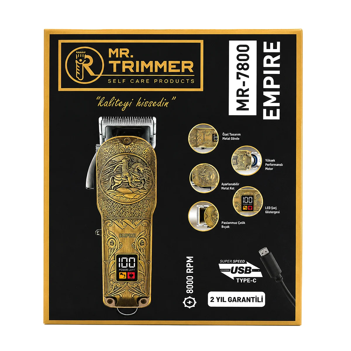 Şarjlı Saç Sakal Traş Makinesi MR-7800 (USB Type-C, LED, 3-7-9-12mm) görsel 3