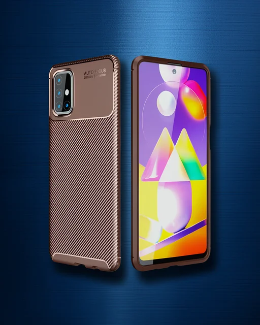 Samsung Galaxy M31s Kılıf Auto Focus Karbon Kapak - Kahverengi