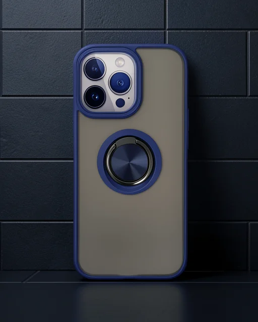 Apple İphone 15 Pro Kılıf Montreal Yüzüklü Silikon Kapak - Lacivert