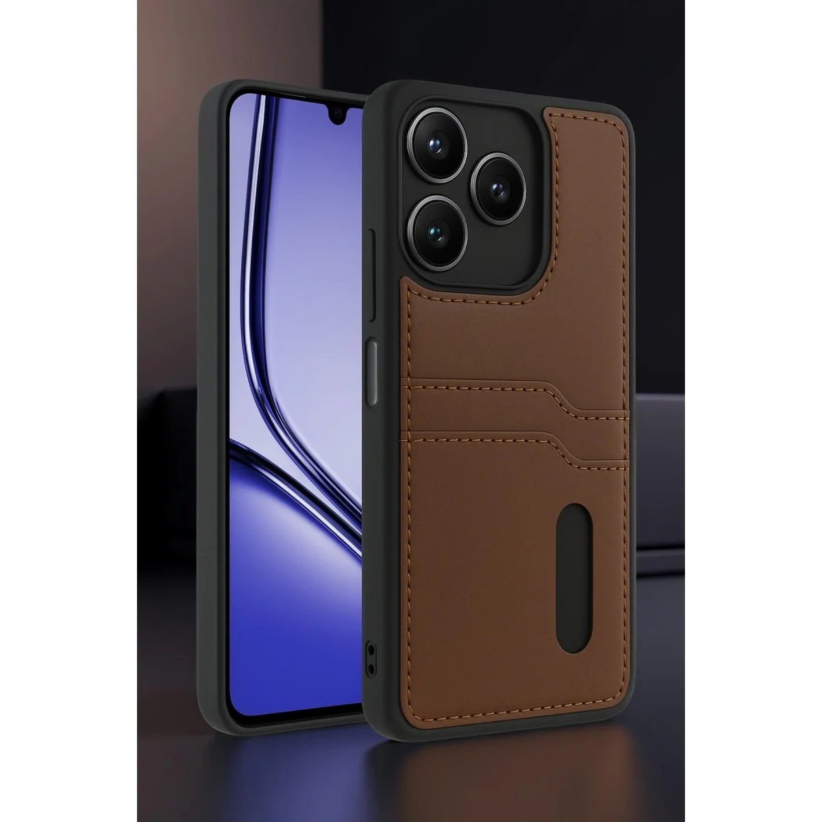 Realme Note 50 4g Kılıf Sara Kartvizitli Deri Kılıf - Kırmızı görsel 2