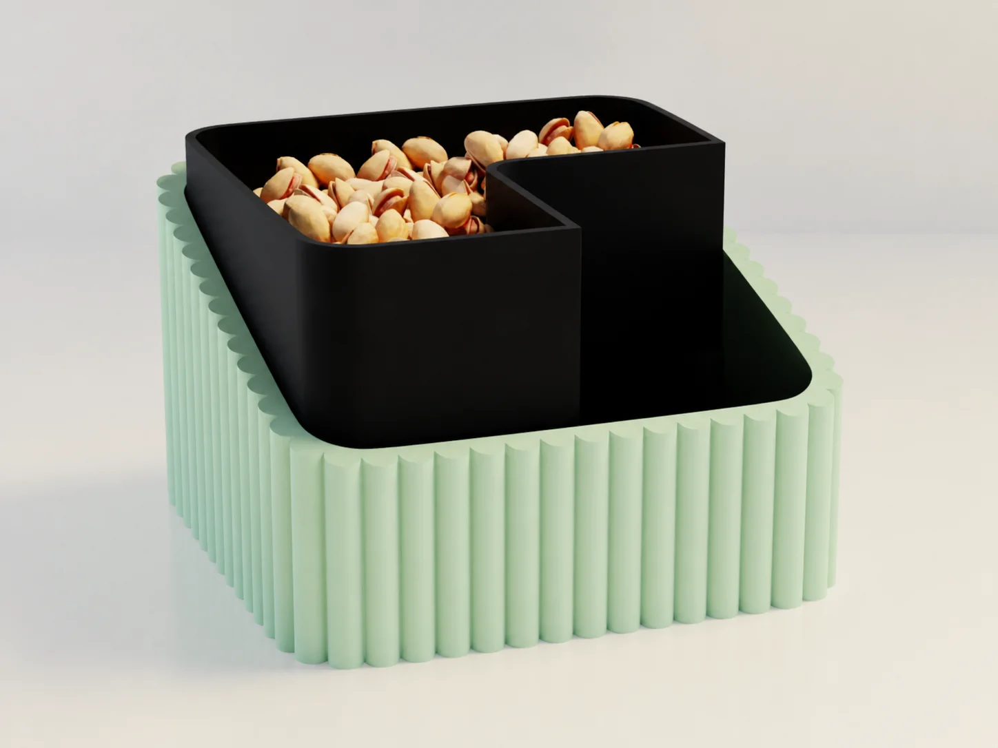 3D Baskı Fıstık Kasesi - Çift Hazneli Kabuk Ayırıcı Sunum Kasesi - Mint Siyah