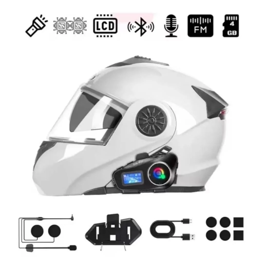Q58 Motorsikletler İçin Fener Özellikli SD Kart Bölümlü LCD Ekranlı Kablosuz Bluetooth Kulaklıklı – Suya Dayanıklı Kask Kulaklığı görsel 4
