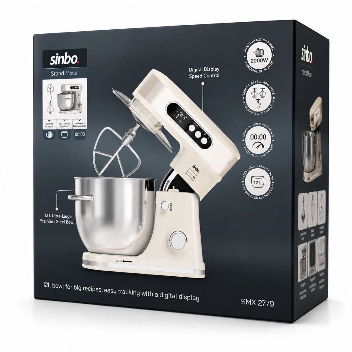 Standlı kser - Blender Seti Hamur Yoğurucu - Çırpıcı - Karıştırıcı 8KADEM. Hız Ayar 12LT Hazne 2000W SMX-2779 görsel 3