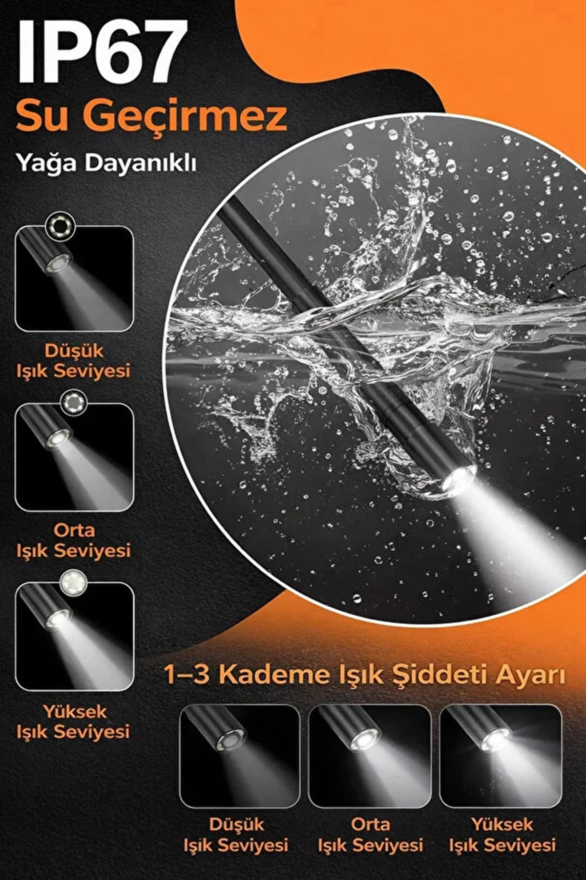 Monitörlü Tek Kameralı 10 Mt Sert Kablo Yılan Endoskop Kamera 5,5 mm 4.3 ınc Ekran IP67 Su Geçirmez Led Işıklı görsel 4