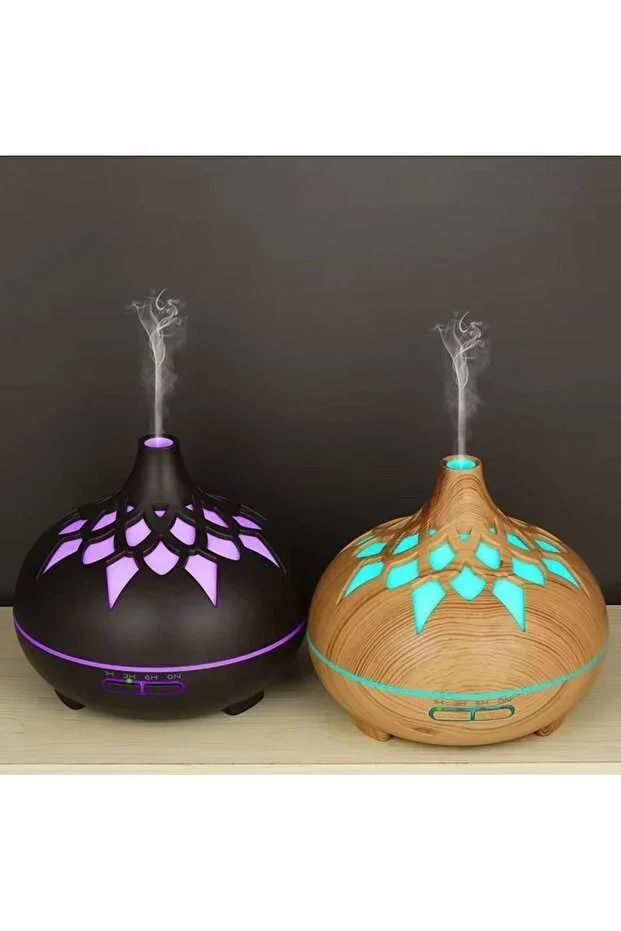 Aroma Difüzör Gece Işığı 7 Led DESENLİ Nemlendirici Kumandalı Buhar Makinesi 550 ml görsel 5