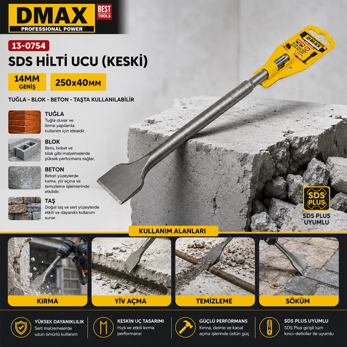 14 mm SDS Keski Ucu - Geniş 250x40 mm görsel 3