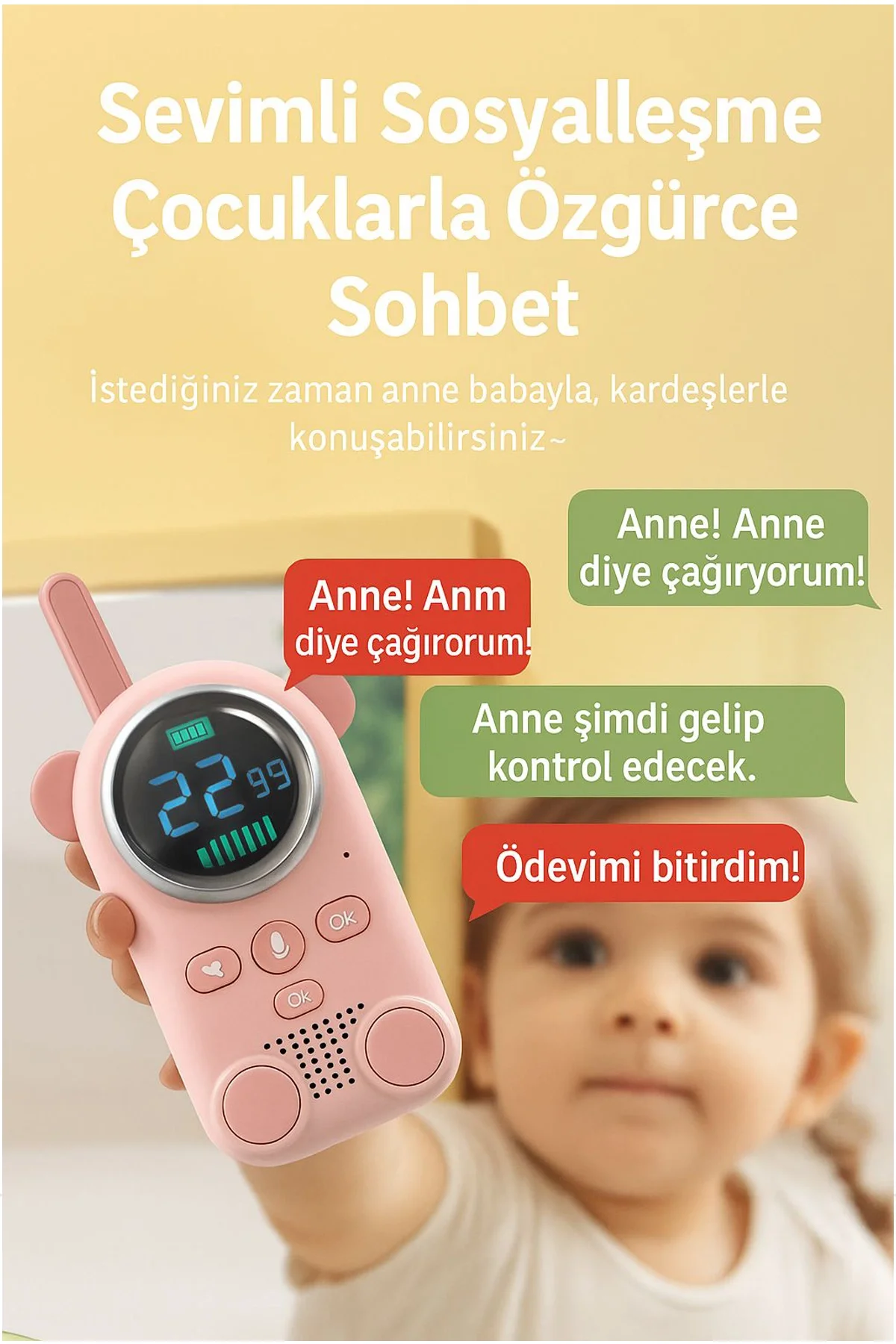 Çocuklar Için Kamp Yürüyüş El Telsizi Şarj Edılebılır 3km Menzil Mavi görsel 6