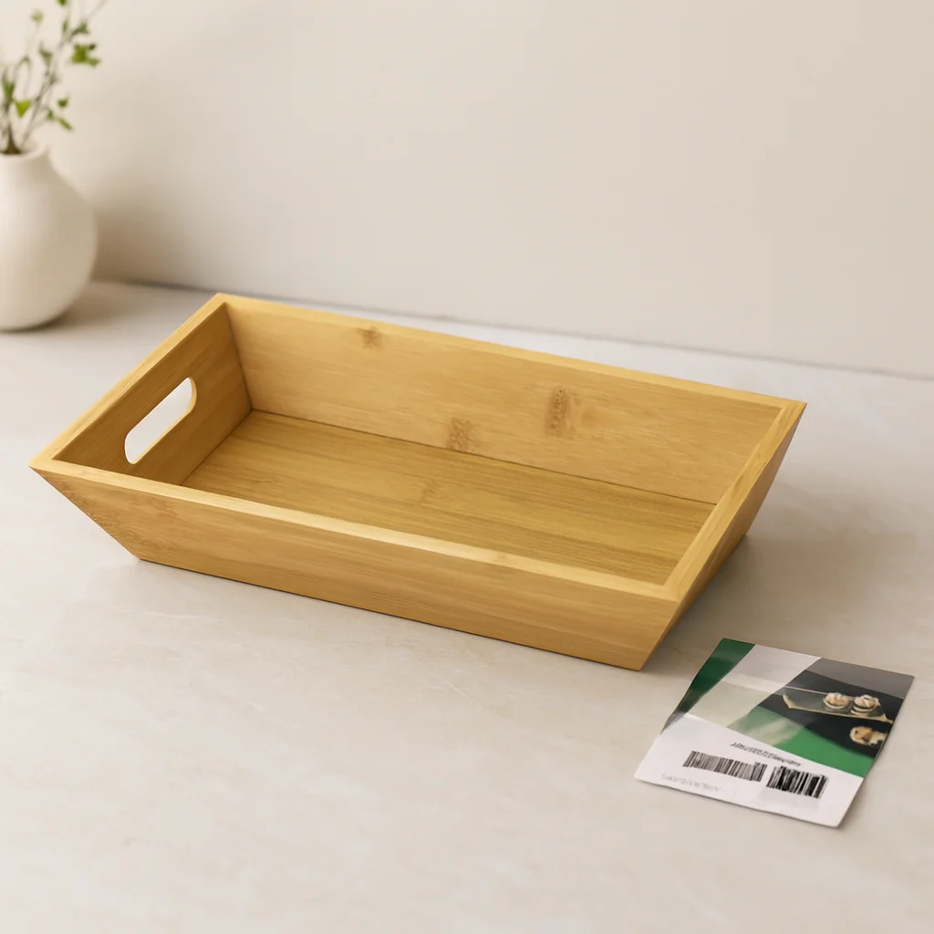Bambu Dikdörtgen Sunum Tepsisi 16x30x4.5 cm (Çift Kulplu)