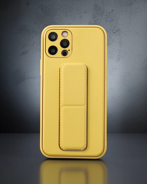 Apple İphone 12 Pro Kılıf Coco Deri Standlı Kapak - Sarı