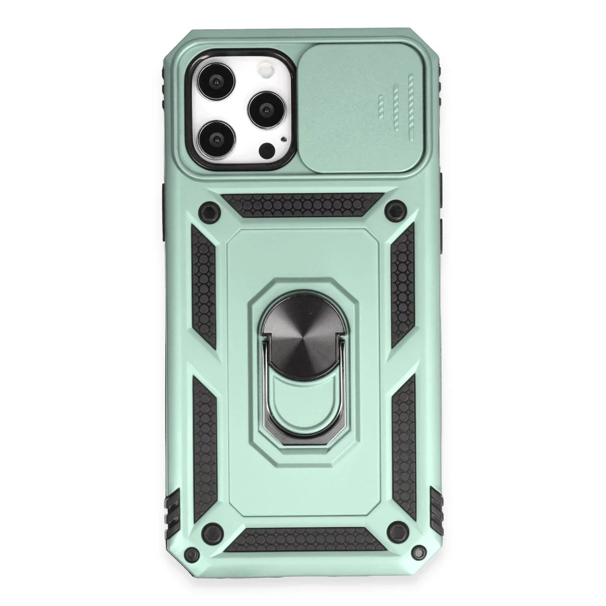 Apple iPhone 12 Pro Max Kılıf Pars Lens Yüzüklü Silikon - Yeşil