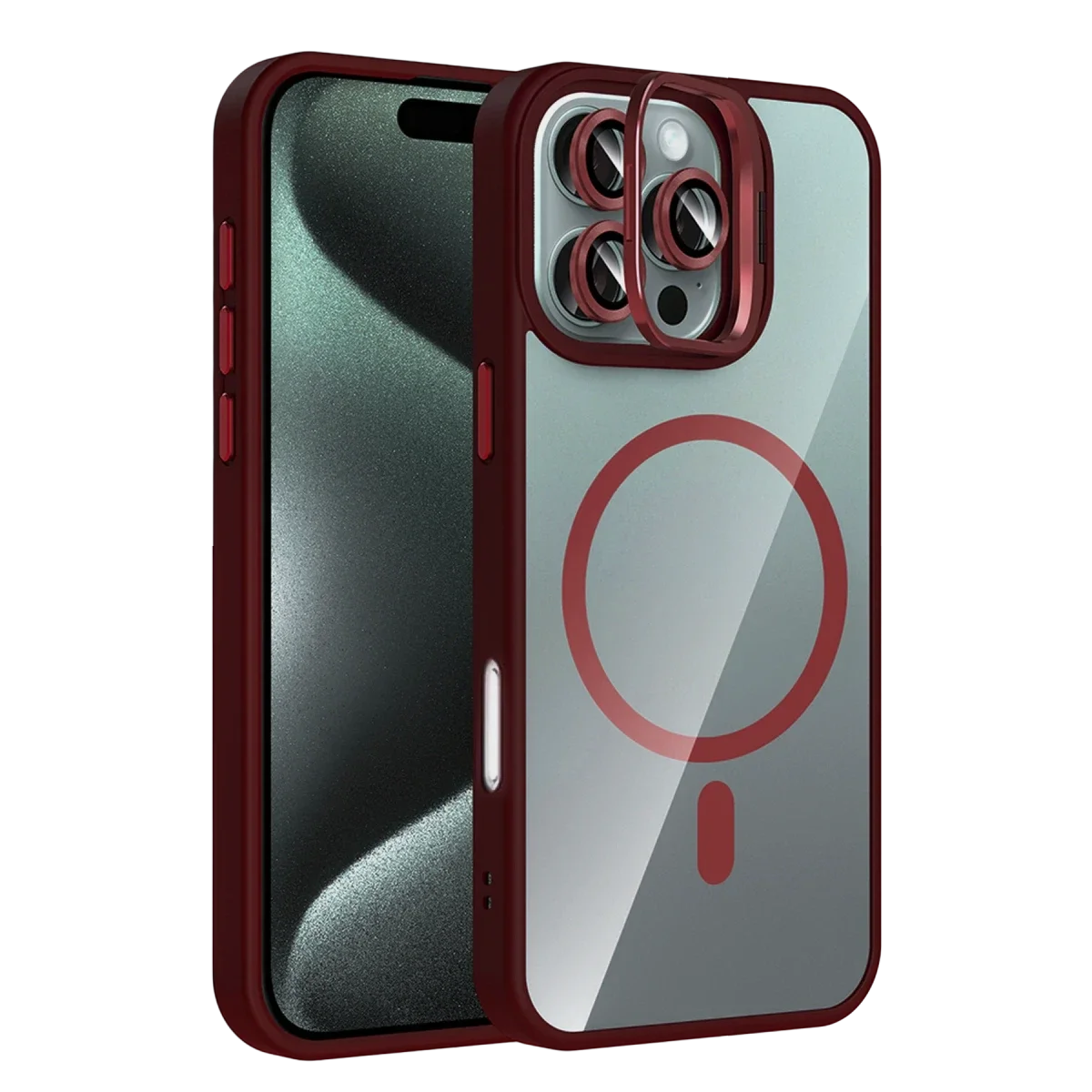 Joko Apple iPhone 16 Pro Max Remim Lensli Magsafe Standlı Kapak - Bordo